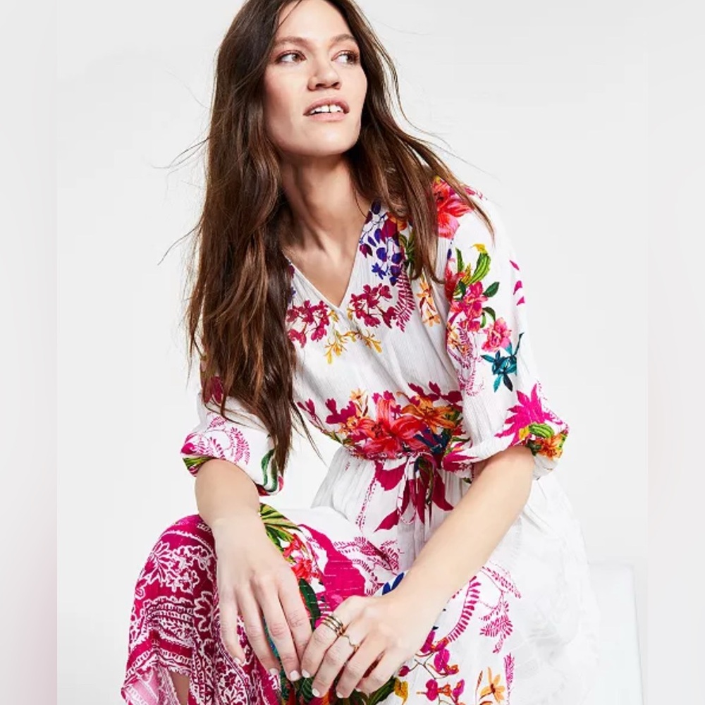 NWT INC International Concepts Floral Maxi Dress in Pink and Cream small